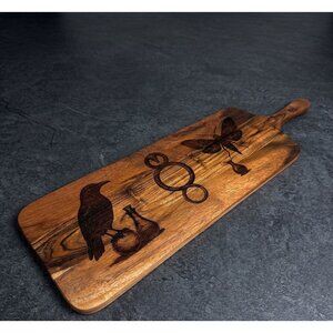 Raven and Moth Acacia Wood Serving Board | Witchy Kitchen Decor Dark Apothecary